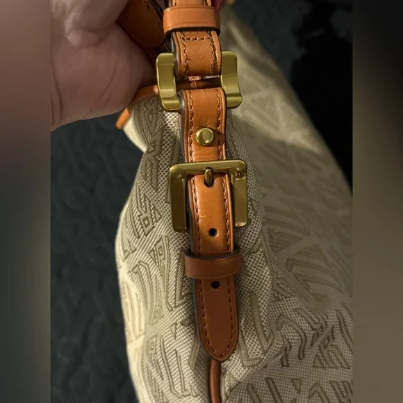 Ralph Lauren Cream and Tan Crescent Hobo Bag with Metal Accent - Picture 7 of 11